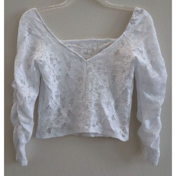 Intimately Free People OB1817155 Women's Sz Small White Floral Lace L/S Crop Top - Picture 2 of 9